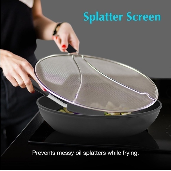 Brand New 10" Nonstick Frying Pan w/ Splatter Screen & Spatula Aluminum - Picture 15 of 16